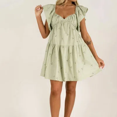 En Saison Poplin Sweetheart Neckline Mini Dress In Sage In Green