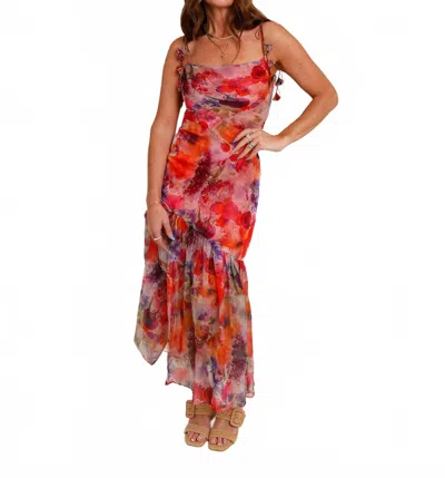 En Saison Poppy Sheer Maxi Dress In Red Multi Floral