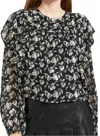En Saison Printed Ruffle Top In Black In Black