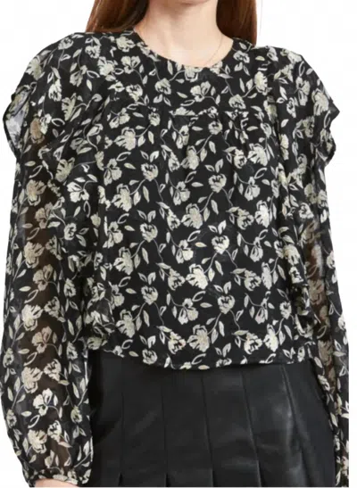 En Saison Printed Ruffle Top In Black