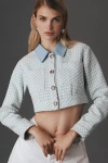 En Saison Raelynn Cropped Trucker Jacket In Blue