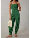En Saison Rider Smocked Jumpsuit In Green In Green