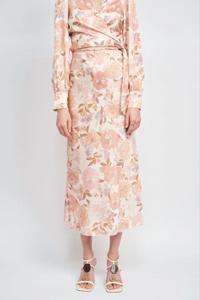 En Saison Risa Midi Skirt In Coral Multi