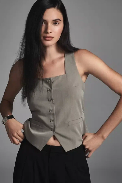 En Saison Roan Square-neck Button-front Vest Top In White