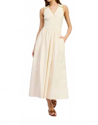 En Saison Rosalie Mixed Media Midi Dress In Off White Chartreuse In Neutral