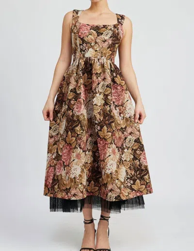 En Saison Rose Brocade Corset Dress In Multicolor