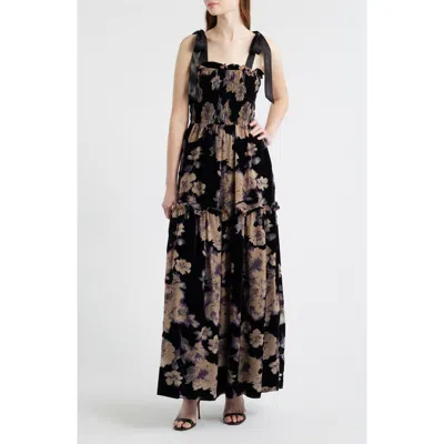 En Saison Rowan Floral Tie Shoulder Maxi Dress In Purple