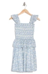 En Saison Ruffle Smocked Cotton Minidress In Ivory/blue Floral