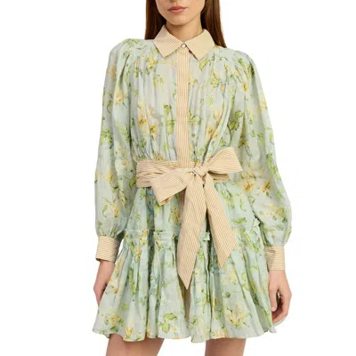 En Saison Rylee Mini Dress In Sage Olive Yellow In Green
