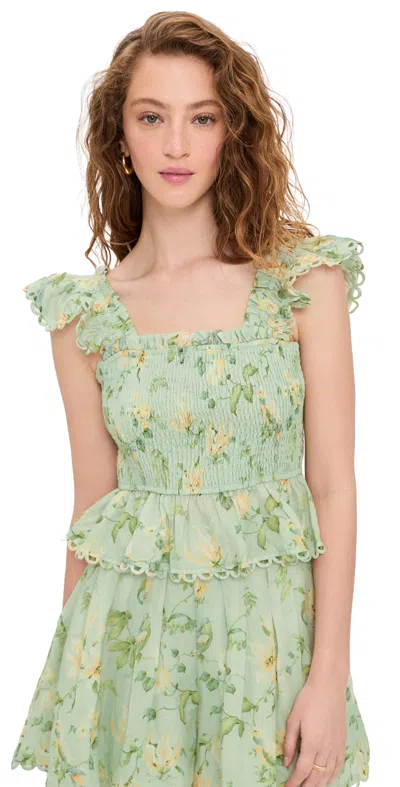 En Saison Rylee Peplum Top Sage Olive Yellow In Green
