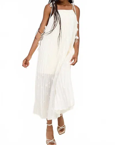 En Saison Sadie Pleated Embroidered Maxi Dress In White