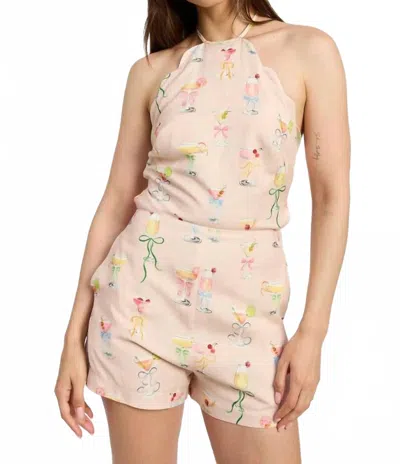 EN SAISON SCALLOP HALTER BACKLESS PLAYSUIT ROMPER IN PINK MULTI