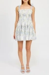 En Saison Scarlet Floral Tie Strap Cotton Minidress In Blue Sage Floral