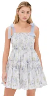 En Saison Scarlet Floral Tie Strap Cotton Minidress In Blue Sage Floral