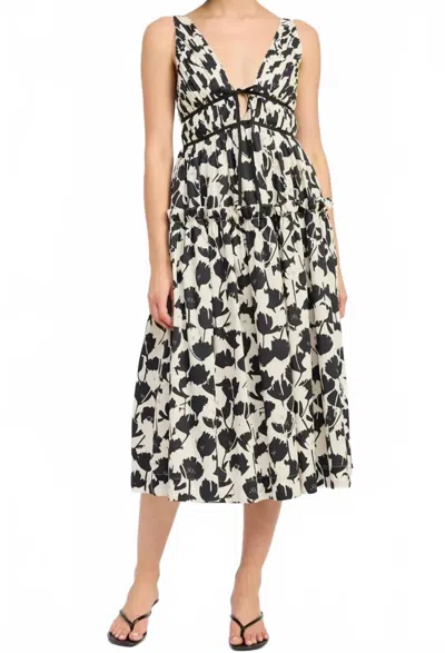 En Saison Scarlet V-neck Midi Dress In Black/ White In Multi