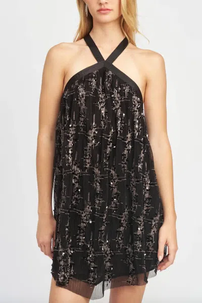 En Saison Sequin Halter Dress In Black