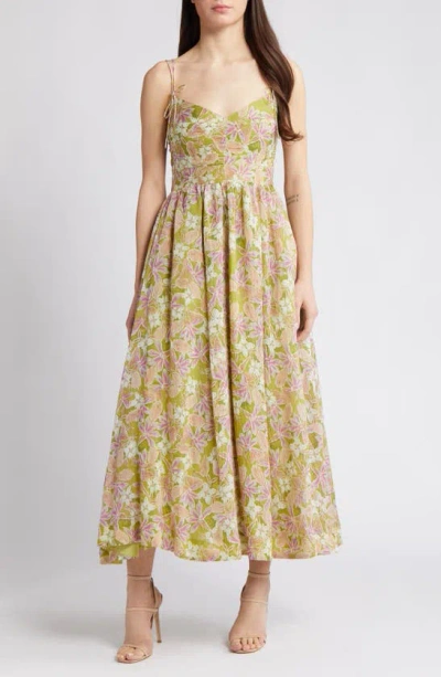 En Saison Serena Floral Midi Dress In Olive Pink