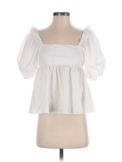Pre-owned En Saison Short Sleeve Blouse In White