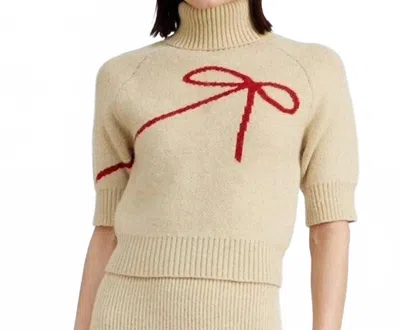 EN SAISON SHORT SLEEVE BOW SWEATER IN BEIGE