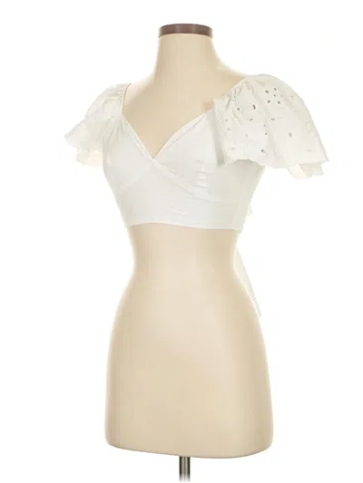 Pre-owned En Saison Short Sleeve Top Ivory Sweetheart Neckline Tops In White
