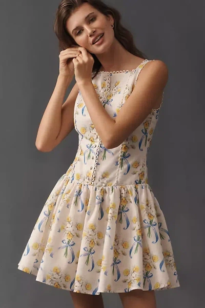 En Saison Short-sleeve Drop-waist Mini Dress In Multi
