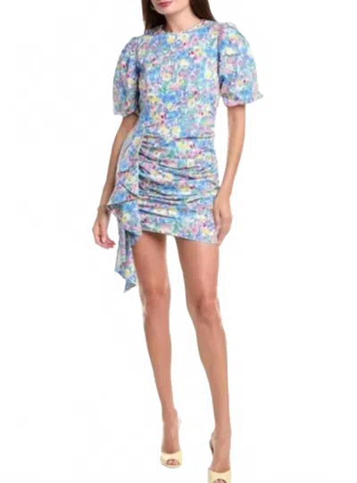 En Saison Sia Floral Ruched Mini Dress In Purple Multi In Blue