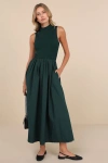 En Saison Sigrid Forest Knit And Poplin Midi Dress In Green In Forest Green