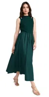 En Saison Sigrid Forest Knit And Poplin Midi Dress In Green In Forest Green