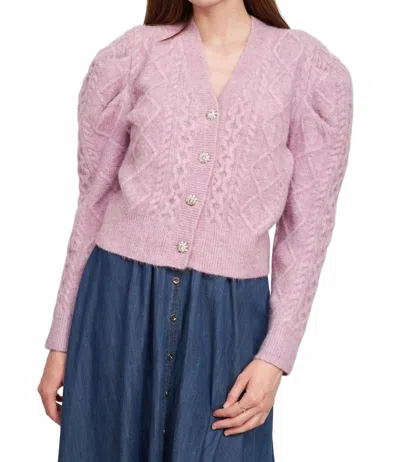 En Saison Sirka Puffed Sleeve Cardigan In Lilac In Pink