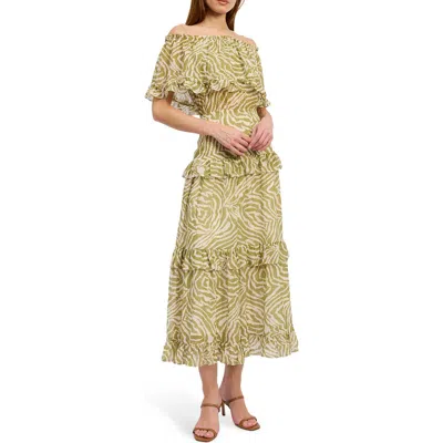 En Saison Skylar Off-the-shoulder Midi Dress In Green