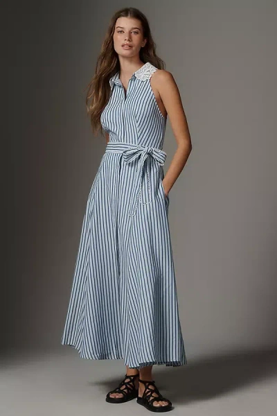 En Saison Sleeveless Tie-waist Midi Dress In Blue