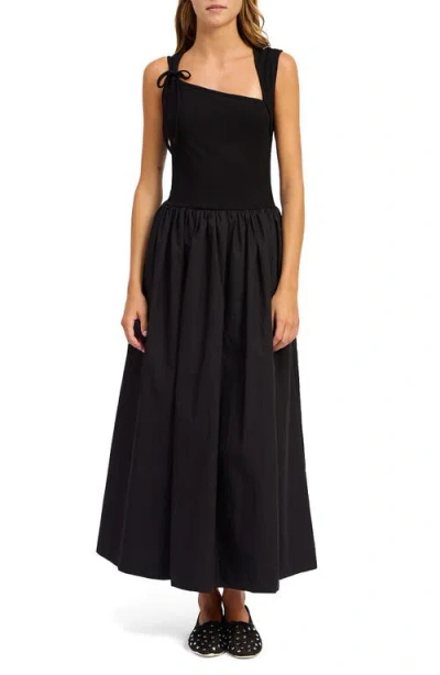 En Saison Sloane Asymmetric Neck Mixed Media Maxi Dress In Black
