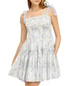 En Saison Scarlet Floral Tie Strap Cotton Minidress In Blue Sage Floral