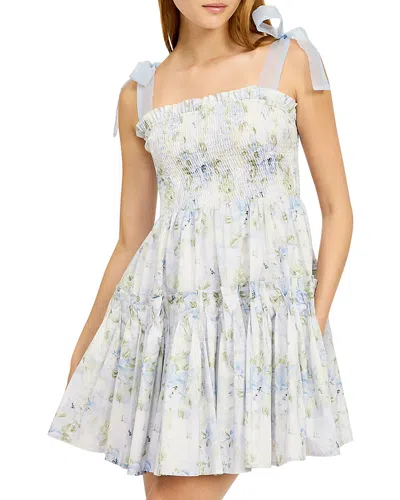 EN SAISON SMOCKED CONTRAST ORGANZA TIE MINI DRESS