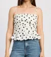 En Saison Smocked Wrap Peplum Top In Dots In White