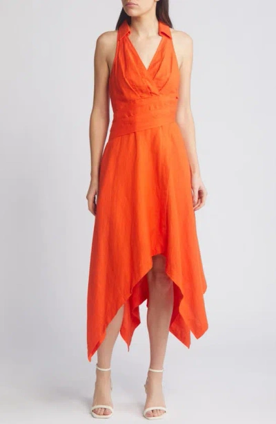 En Saison Sonnet Handkerchief Hem Linen Blend Dress In Tomato Red