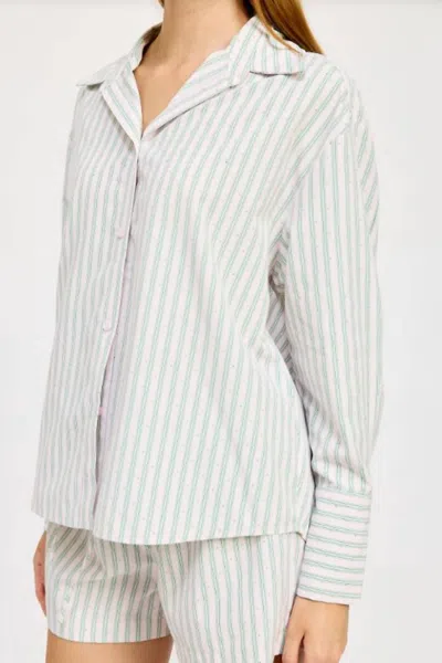 En Saison Stripped Over Fitted Shirt In White/green