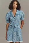 En Saison Tarak Puff-sleeve Denim Mini Shirt Dress In Blue