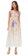 En Saison Taylorann Floral Tie Strap Midi Dress In Ivory Violet Orange