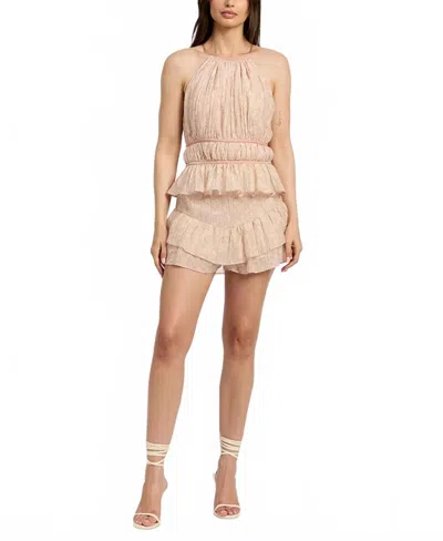 En Saison Tie Back Halter Peplum Top In Natural Pink In Brown