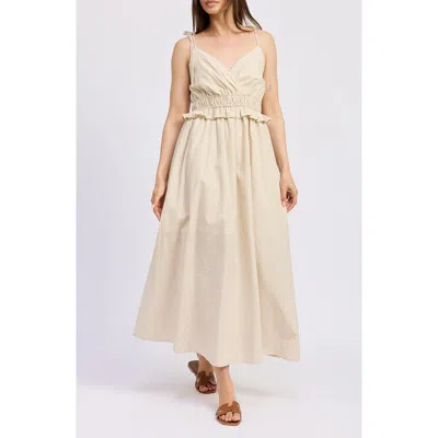 En Saison Tie Strap Empire Waist Cotton Sundress In Natural/brown Stripe