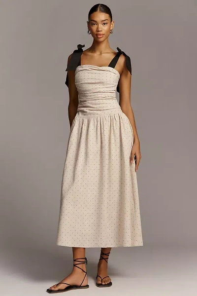 En Saison Blakely Pin Dot Tie Strap Midi Dress In Black