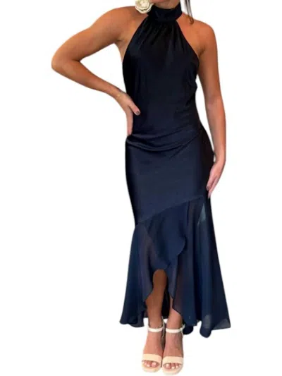 En Saison Tulip Chiffon Maxi Dress In Navy In Blue