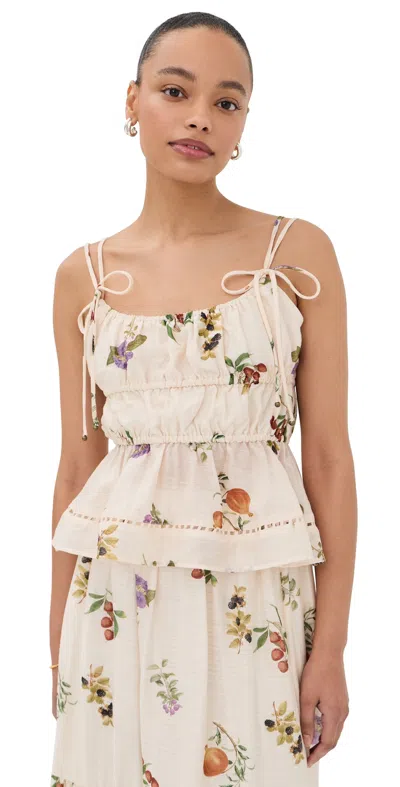 En Saison Tulsa Peplum Top Ivory Multi In Brown