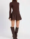 En Saison Turtle Rib Sweater Mini Dress In Espresso In Brown