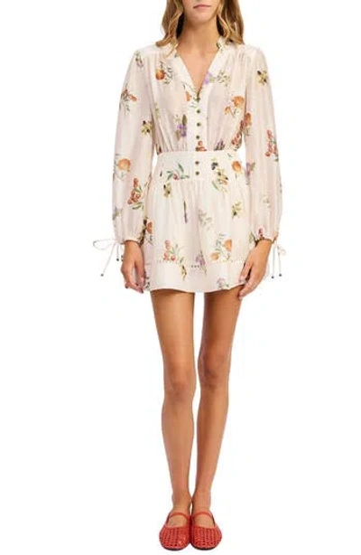 En Saison Tusla Long Sleeve Minidress In Ivory Multi