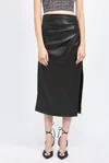 En Saison Vegan Leather Midi Skirt In Black In Black