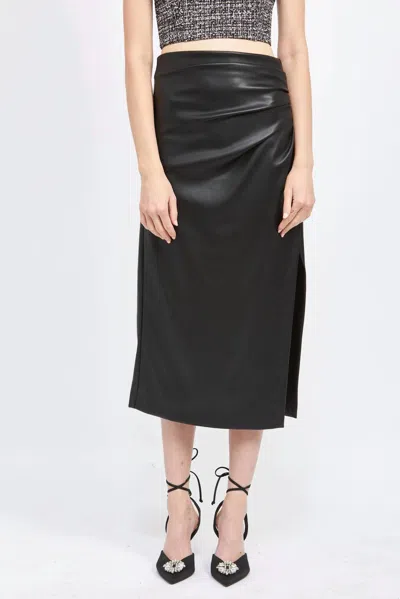 En Saison Vegan Leather Midi Skirt In Black