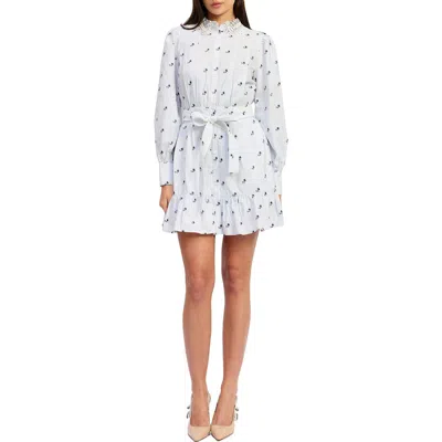 En Saison Veronica Floral Stripe Long Sleeve Shirtdress In Blue