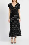 En Saison Darlene Polka Dot Flutter Sleeve Dress In Black
